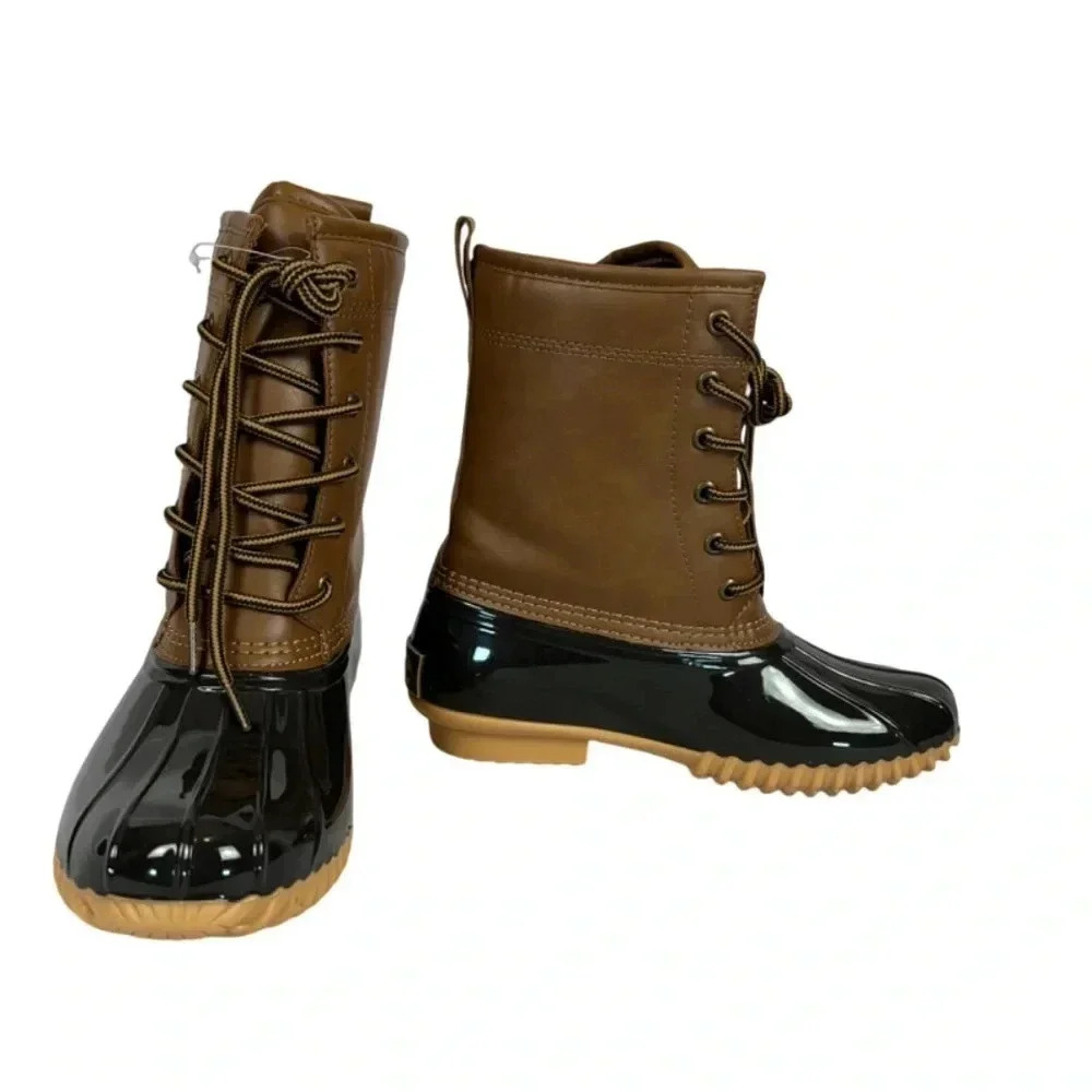 NWOT The Original Duck Boot by Sporto Ariel Lace Up Duck Rain Boots, Tan/Brown 6